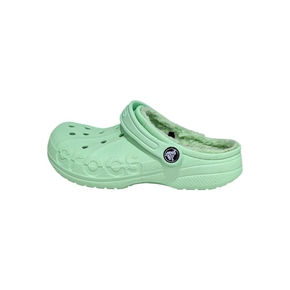 Crocs Kids Baya Lined Clog Classic Mint Green Shoes Furry Fuzzy Girls Size 2